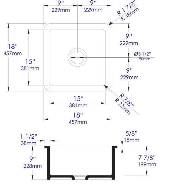 ALFI brand ABF1818S Square 18" x 18" Undermount / Drop In Fireclay Prep Sink
