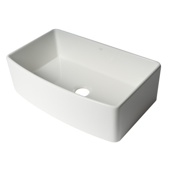 ALFI Brand ABFC3320S-W Smooth Curved Apron One Bowl Fireclay Farm Sink with Grid