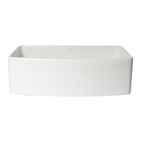 ALFI Brand ABFC3320S-W Smooth Curved Apron One Bowl Fireclay Farm Sink with Grid