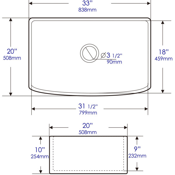ALFI Brand ABFC3320S-W Smooth Curved Apron One Bowl Fireclay Farm Sink with Grid