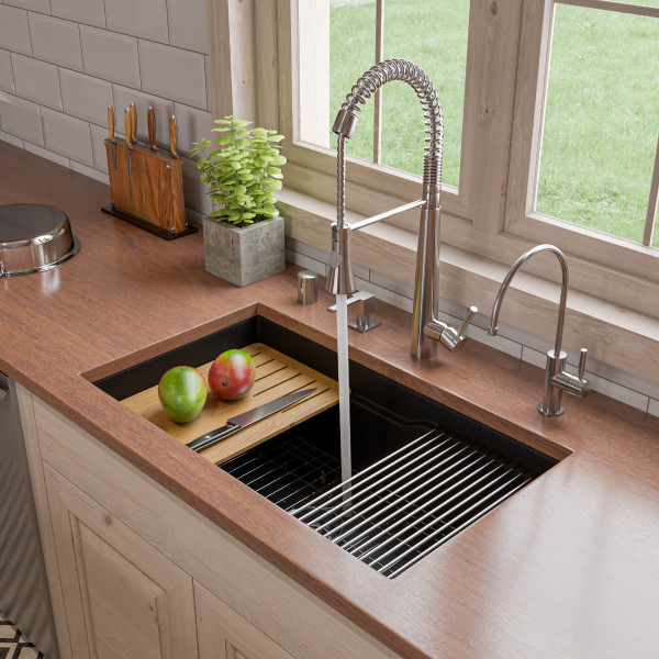ALFI brand ABFS3219SUD 32" x 19" Workstation Fireclay Undermount Drop In Kitchen Sink