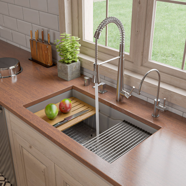 ALFI brand ABFS3219SUD 32" x 19" Workstation Fireclay Undermount Drop In Kitchen Sink
