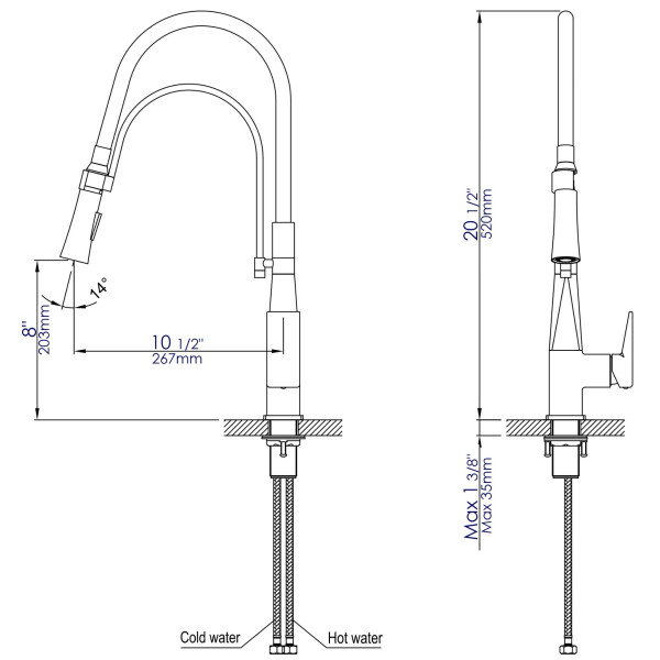 ALFI brand ABKF3023 Square Kitchen Faucet with Black Rubber Stem