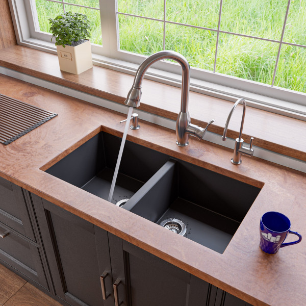 ALFI brand ABKF3783 Traditional Gooseneck Pull Down Kitchen Faucet