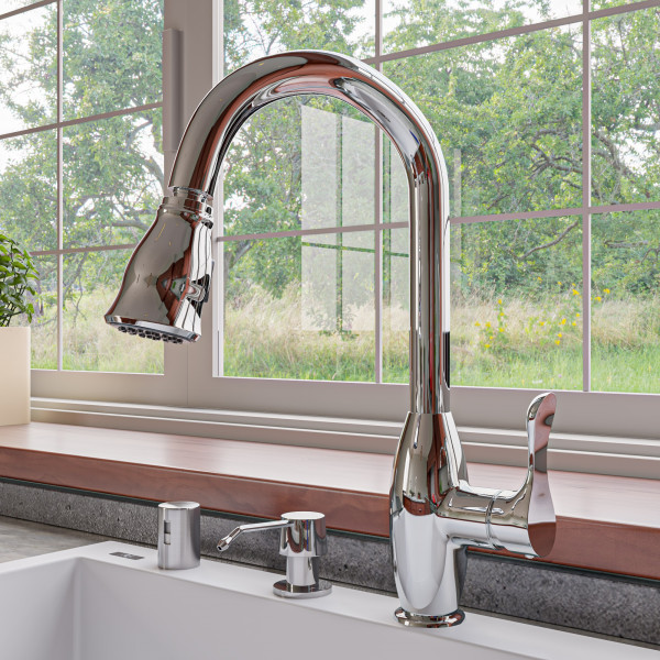 ALFI brand ABKF3783 Traditional Gooseneck Pull Down Kitchen Faucet