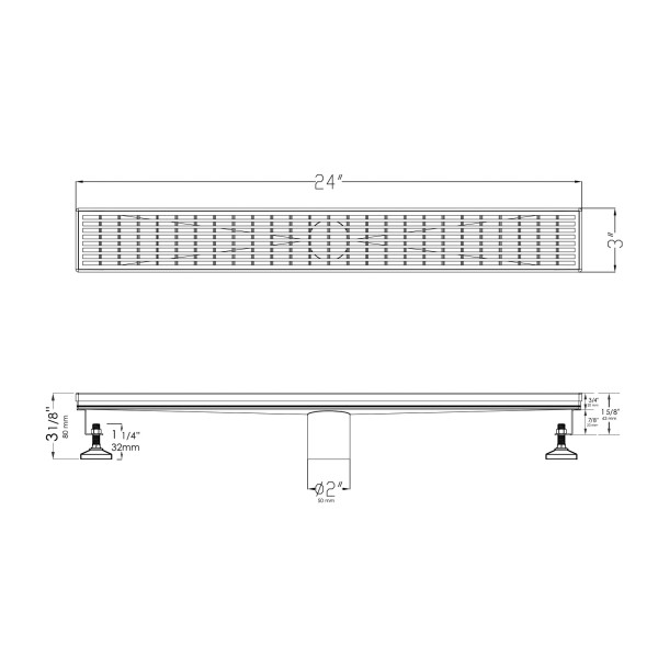 ALFI brand ABLD24D 24" Stainless Steel Linear Shower Drain w/ Groove Lines