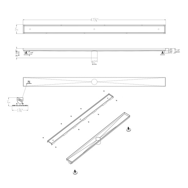 ALFI brand ABLD47A 47" Stainless Steel Linear Shower Drain with No Cover