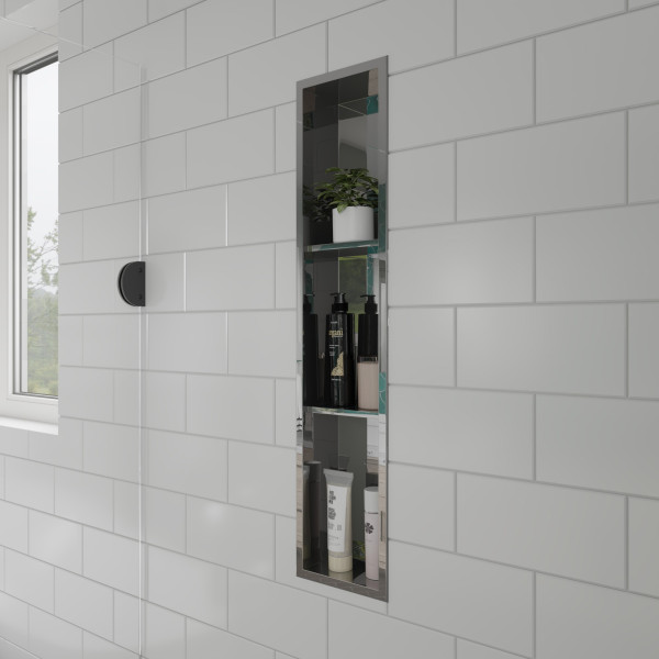 ALFI brand ABN0836 8" x 36" Vertical Triple Shelf Stainless  Bath / Shower Niche