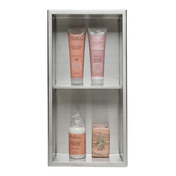 ALFI brand ABN1224 12" x 24" Vertical Double Shelf Stainless Bath/Shower Niche