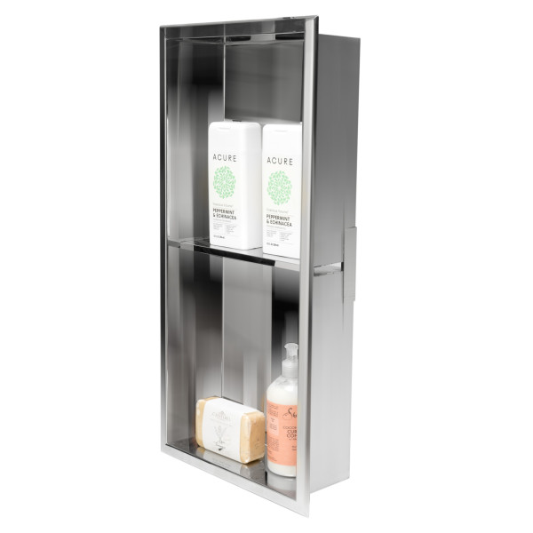 ALFI brand ABN1224 12" x 24" Vertical Double Shelf Stainless Bath/Shower Niche