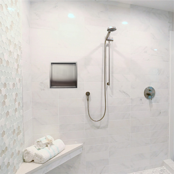 ALFI brand ABN1616 16" x 16" Square Single Shelf Stainless  Bath / Shower Niche