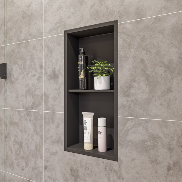 ALFI brand ABNC1224 12" x 24" Black or White Matte Stainless Double Shower Niche