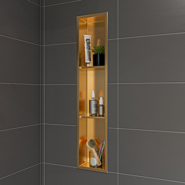 ALFI brand ABNP0836 8" x 36" Stainless Steel Vertical Triple Shelf Shower Niche