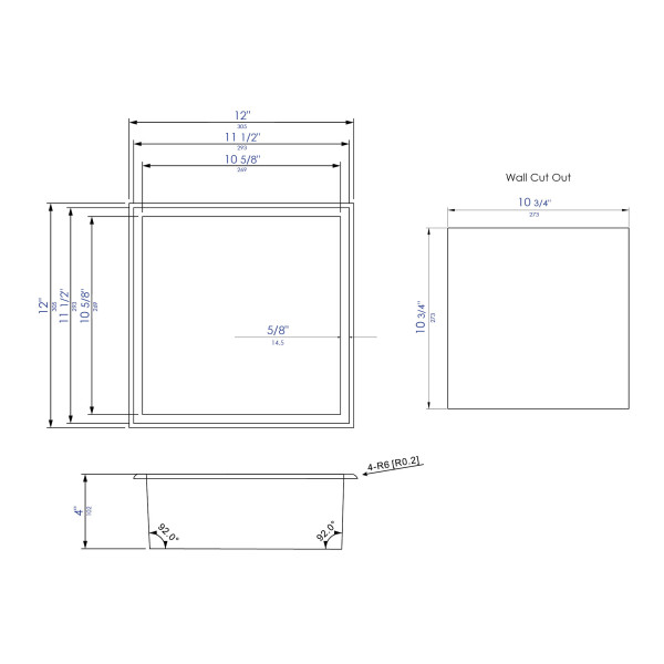 ALFI brand ABNP1212 12" x 12" Stainless Steel Square Single Shelf Shower Niche