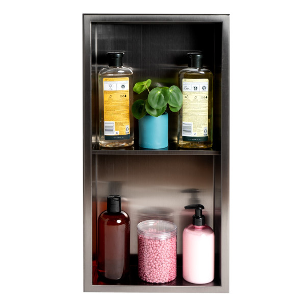 ALFI brand ABNP1224 12" x 24" Stainless Steel Vertical Double Shelf Shower Niche