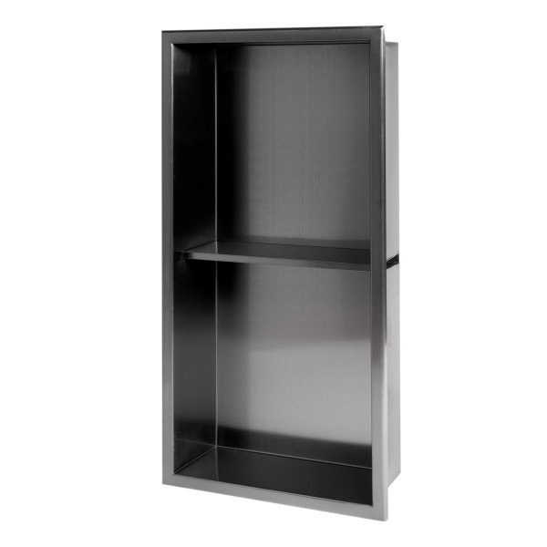 ALFI brand ABNP1224 12" x 24" Stainless Steel Vertical Double Shelf Shower Niche