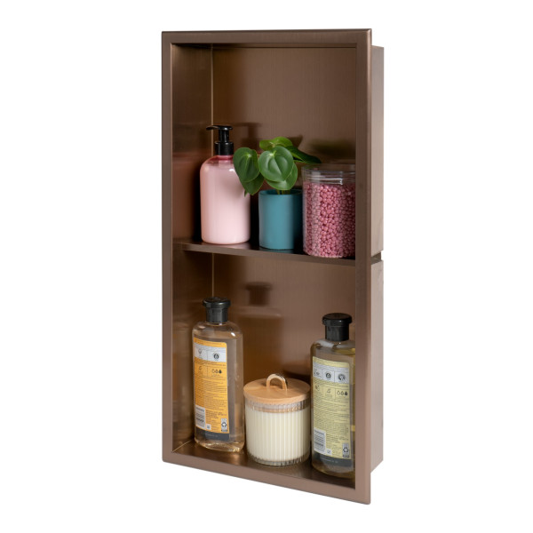 ALFI brand ABNP1224 12" x 24" Stainless Steel Vertical Double Shelf Shower Niche