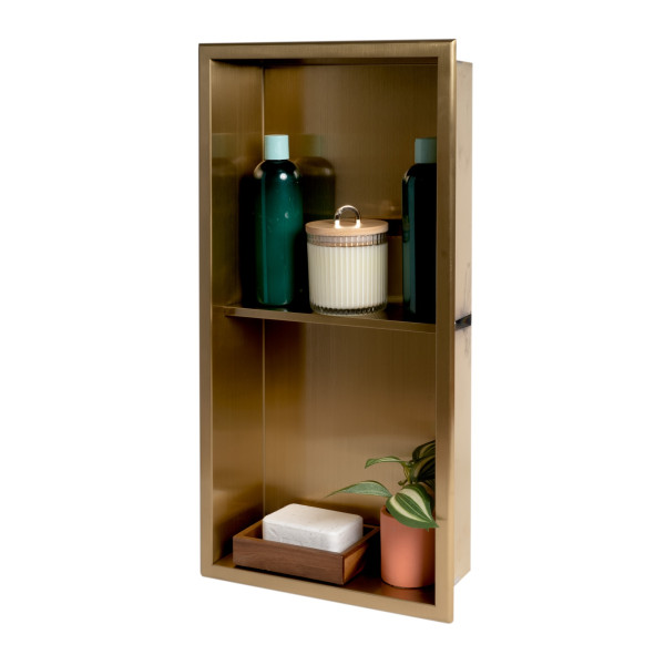 ALFI brand ABNP1224 12" x 24" Stainless Steel Vertical Double Shelf Shower Niche