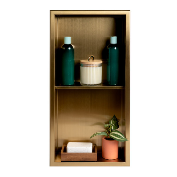 ALFI brand ABNP1224 12" x 24" Stainless Steel Vertical Double Shelf Shower Niche