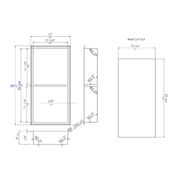 ALFI brand ABNP1224 12" x 24" Stainless Steel Vertical Double Shelf Shower Niche