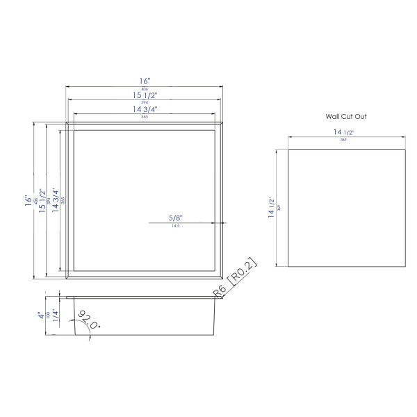 ALFI brand ABNP1616 16" x 16" Steel Square Single Shelf Shower Niche