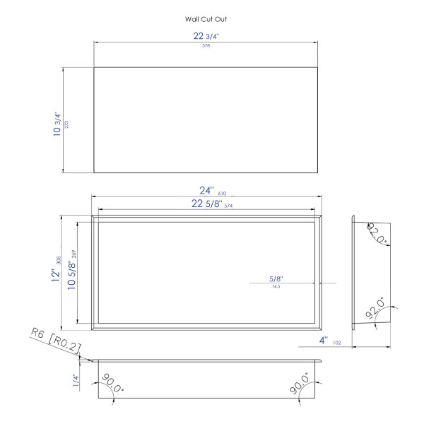 ALFI brand ABNP2412 24" x 12" Stainless  Horizontal Single Shelf Shower Niche