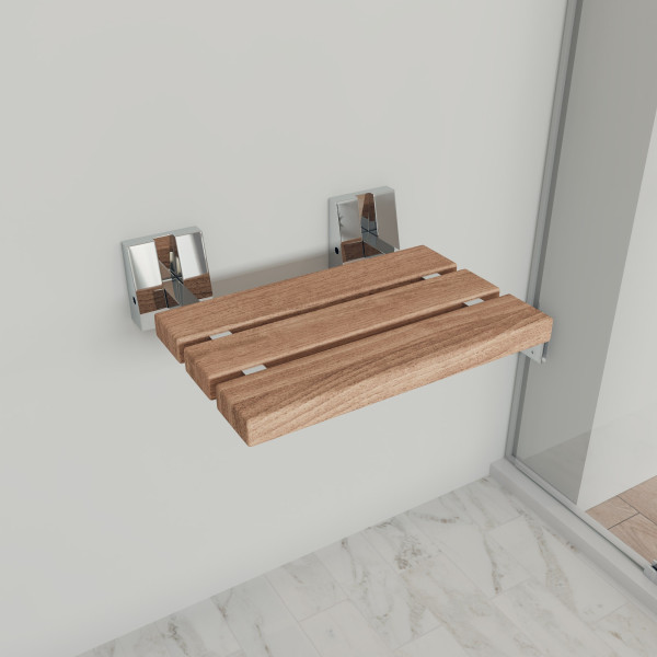 ALFI brand ABS16S 16 Inch Folding Teak Wood Shower Seat Bench