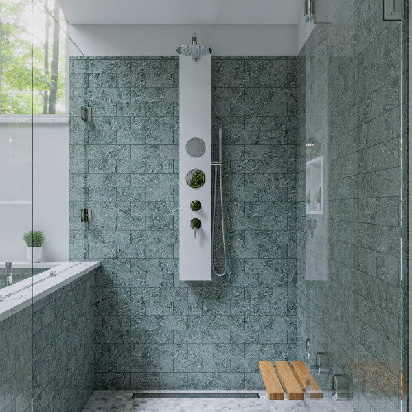 ALFI brand ABSP50W White Glass Shower Panel with 2 Body Sprays and Rain Shower Head