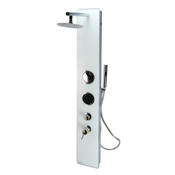 ALFI brand ABSP50W White Glass Shower Panel with 2 Body Sprays and Rain Shower Head