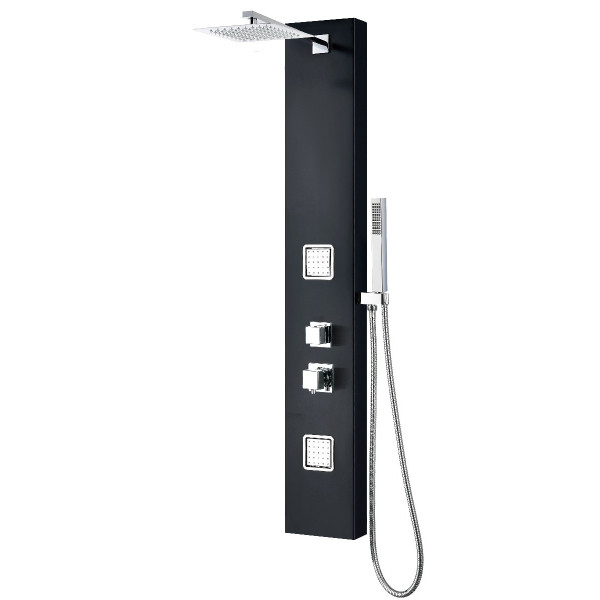 ALFI brand ABSP65B Black Aluminum Shower Panel with 2 Body Sprays and Rain Shower Head