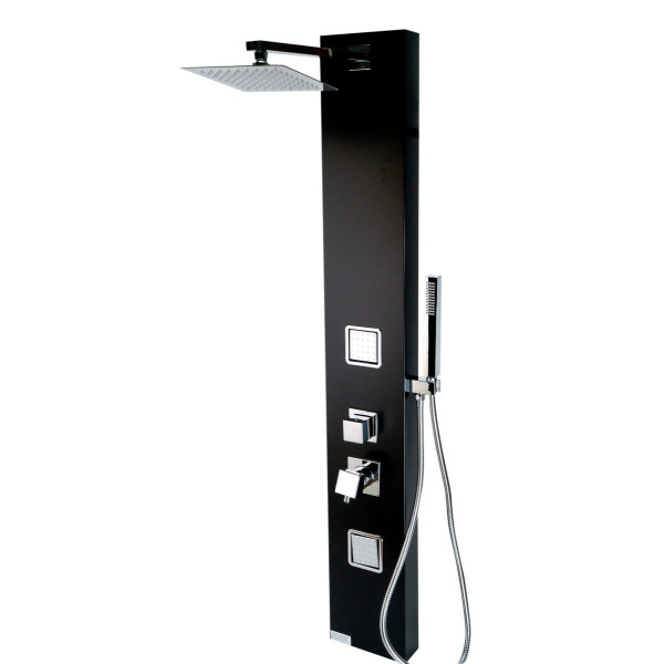 ALFI brand ABSP65B Black Aluminum Shower Panel with 2 Body Sprays and Rain Shower Head