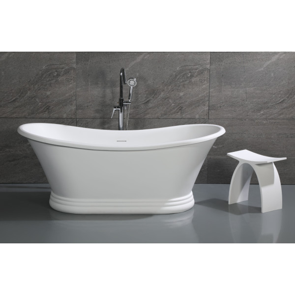 ALFI brand ABST77 Arched White Matte Solid Surface Resin Bathroom / Shower Stool
