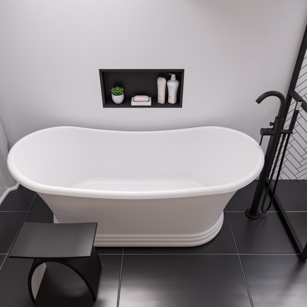 ALFI brand ABST77BM Black Matte Arched Solid Surface Resin Bathroom Shower Stool