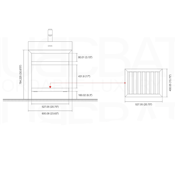 KubeBath AC24-P Cisco Stainless Steel Console With Rectangular Acrylic Sink