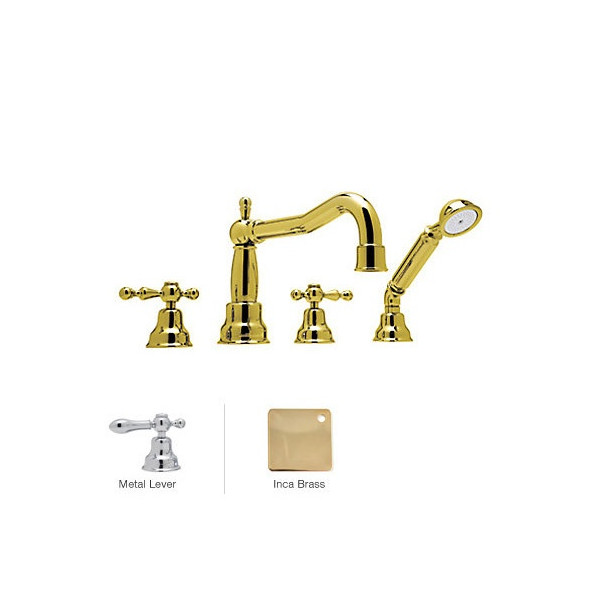 Rohl AC262LM 4-Hole Deck Mounted tub Filler With Lever Handles & Handshower