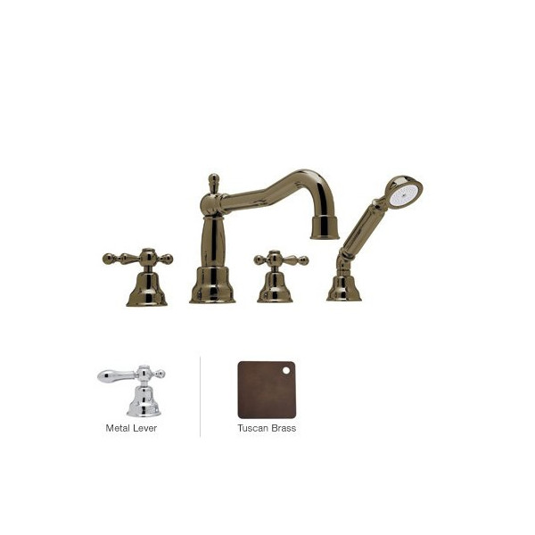 Rohl AC262LM 4-Hole Deck Mounted tub Filler With Lever Handles & Handshower