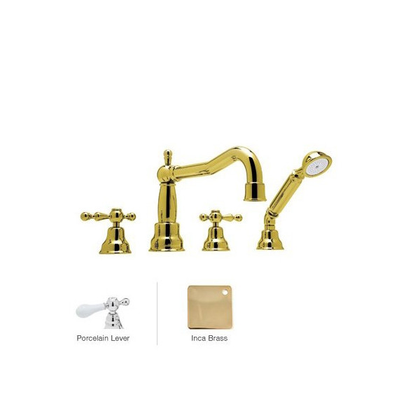 Rohl AC262OP 4-Hole Deck Mounted tub Filler With Lever Handles & Handshower
