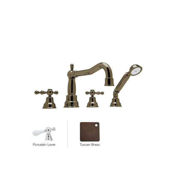 Rohl AC262OP 4-Hole Deck Mounted tub Filler With Lever Handles & Handshower