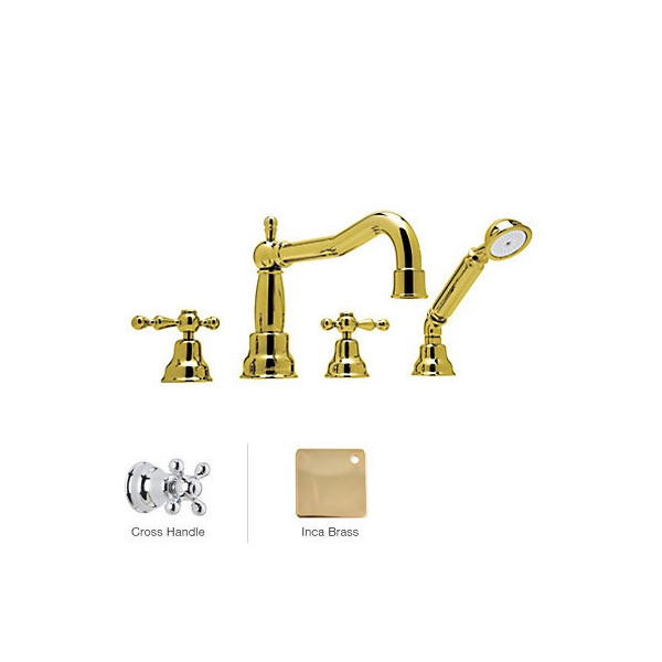 Rohl AC262X 4-Hole Deck Mounted tub Filler With Cross Handles & Handshower
