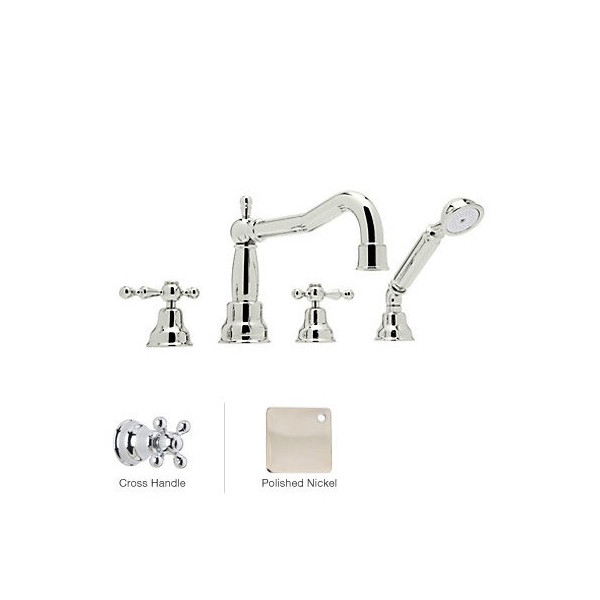 Rohl AC262X 4-Hole Deck Mounted tub Filler With Cross Handles & Handshower