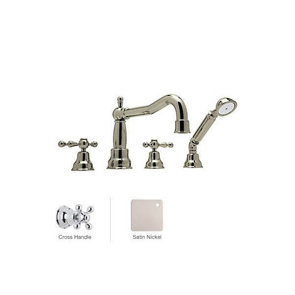 Rohl AC262X 4-Hole Deck Mounted tub Filler With Cross Handles & Handshower