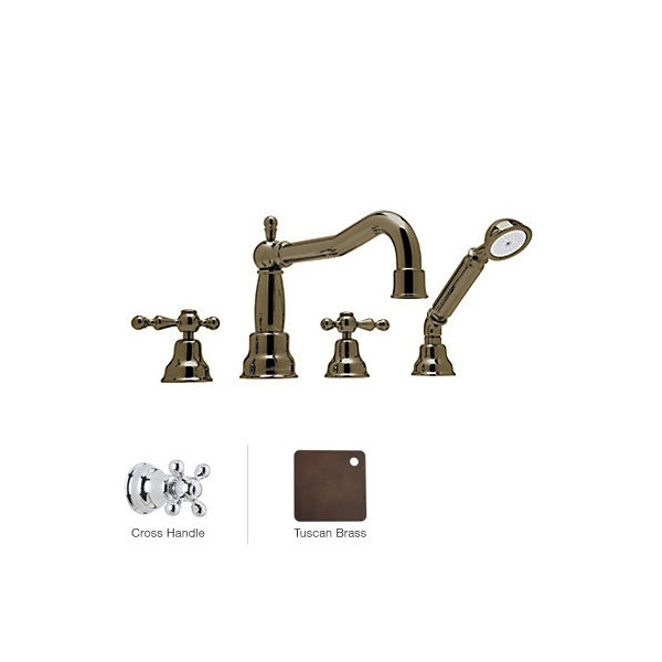 Rohl AC262X 4-Hole Deck Mounted tub Filler With Cross Handles & Handshower