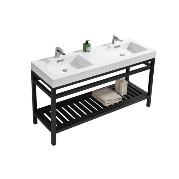 KubeBath AC60D Cisco 60" Double Sink Stainless Steel Console with Acrylic Sink