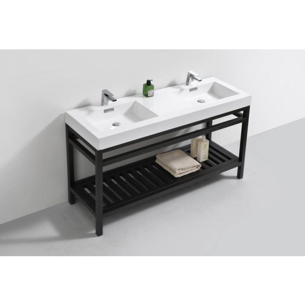KubeBath AC60D Cisco 60" Double Sink Stainless Steel Console with Acrylic Sink