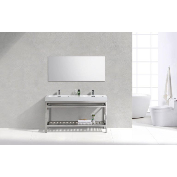 KubeBath AC60D Cisco 60" Double Sink Stainless Steel Console with Acrylic Sink
