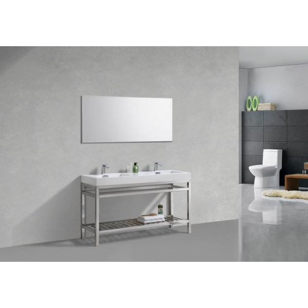 KubeBath AC60D Cisco 60" Double Sink Stainless Steel Console with Acrylic Sink