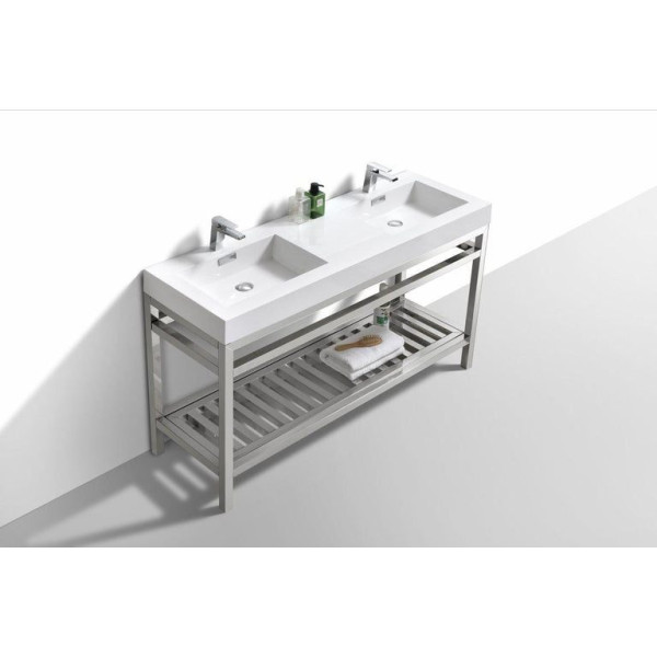 KubeBath AC60D Cisco 60" Double Sink Stainless Steel Console with Acrylic Sink