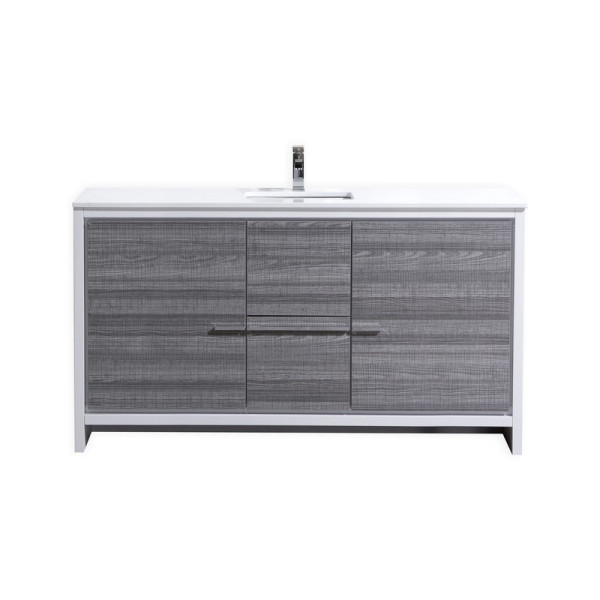 KubeBath AD660S Dolce 60 Inch Bath Vanity With White Quartz Counter-Top