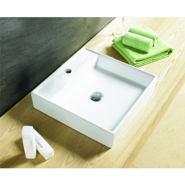 American Imagination AI-1119 Wall Mount Square Vessel In White Color For Single Hole Faucet