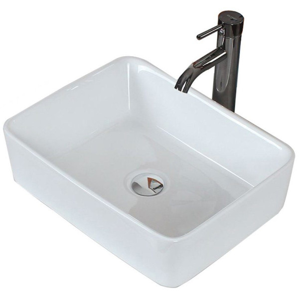 American Imagination AI-155 Above Counter Rectangle Vessel in White For Deck Mount Faucet 